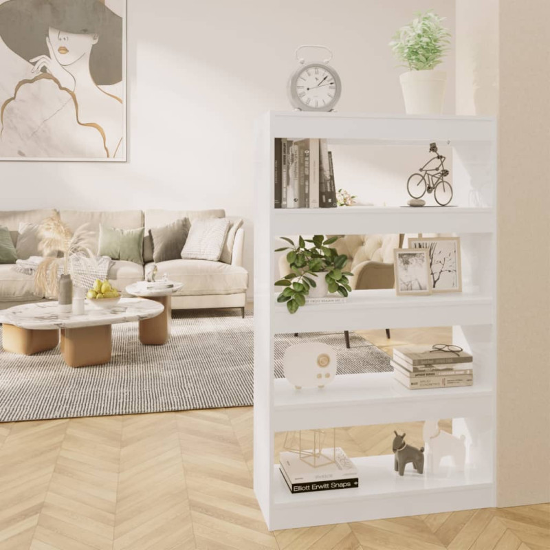 Produktbild för Bokhylla/Rumsavdelare vit högglans 80x30x135 cm konstruerat trä
