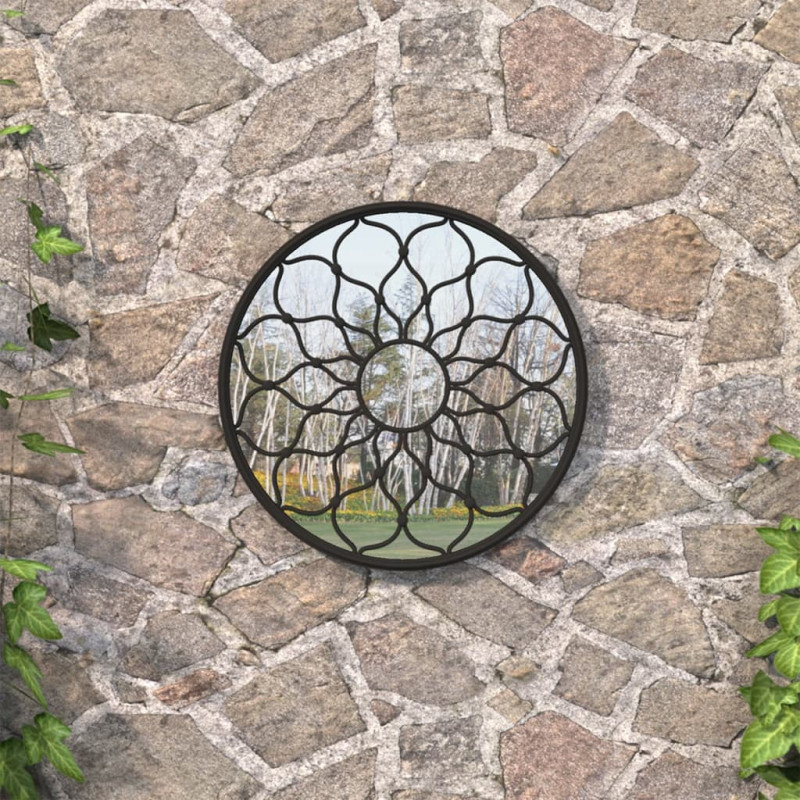 Produktbild för Trädgårdsspegel svart 60x3 cm rund järn för utomhusbruk