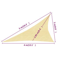 Produktbild för Solsegel 160 g/m² beige 3x4x5 m HDPE