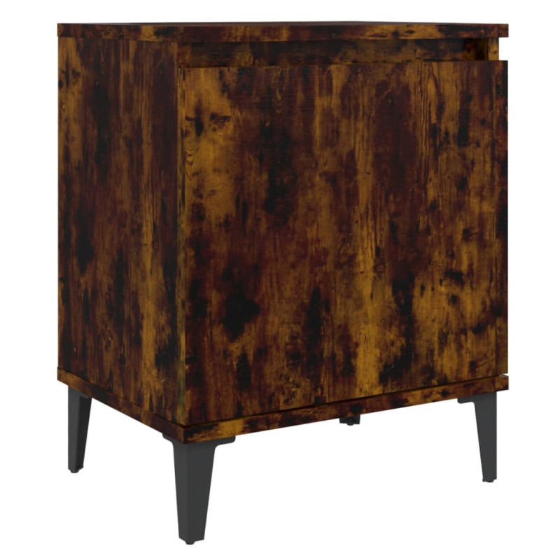 Produktbild för Sängbord med metallben rökfärgad ek 40x30x50 cm