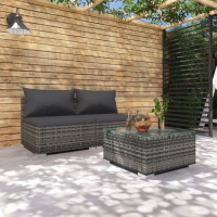 Produktbild för Loungegrupp för trädgården med dynor 3 delar konstrotting grå