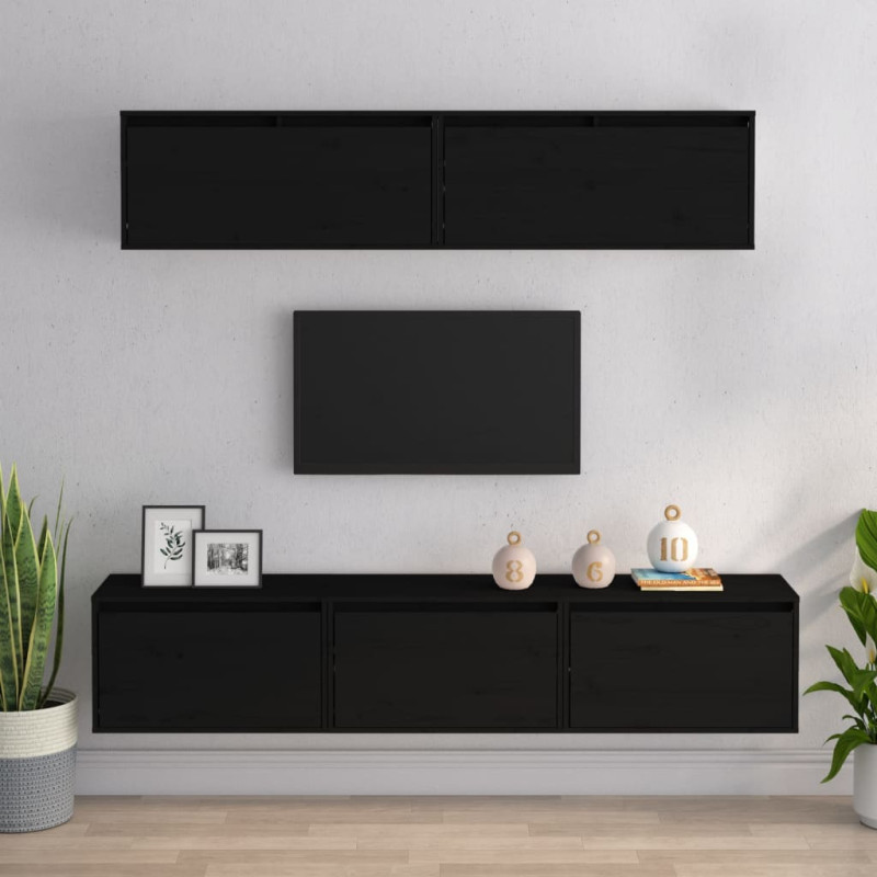Produktbild för Tv-bänk 5 st svart massiv furu