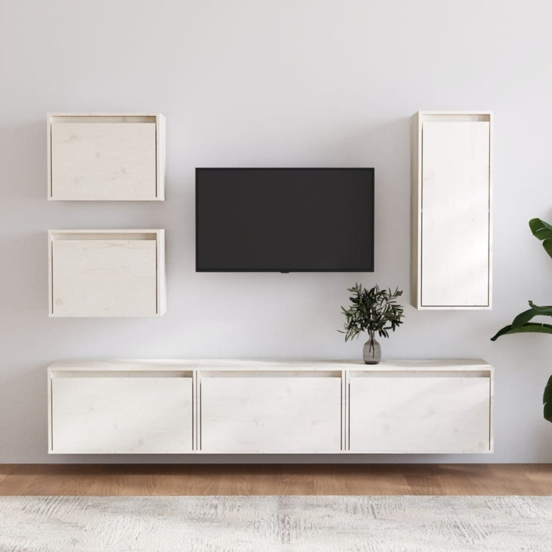 Produktbild för Tv-bänk 6 delar vit massiv furu