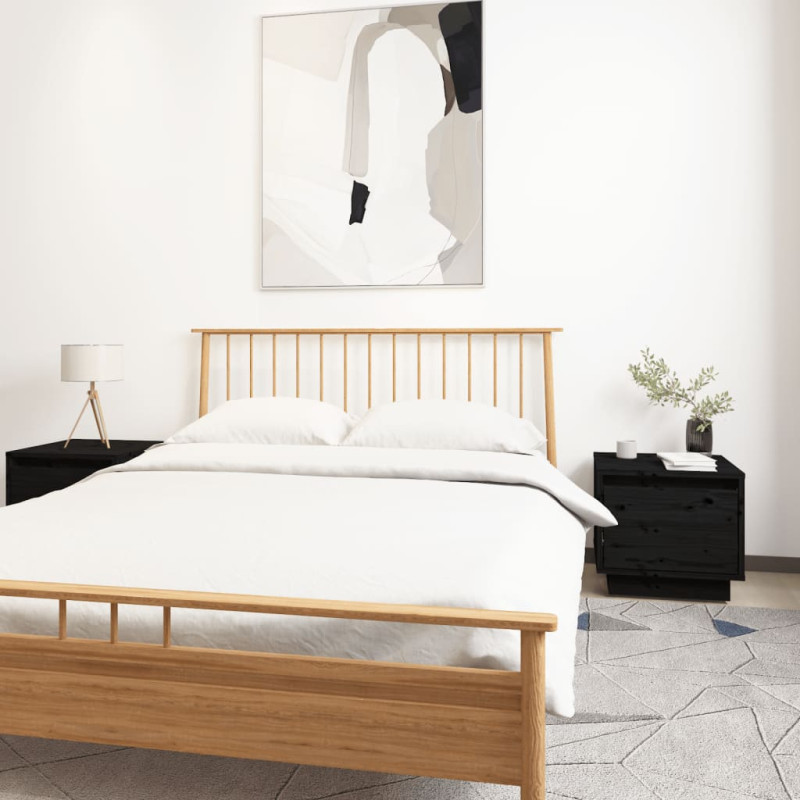 Produktbild för Sängbord 2 st svart 35x34x32 cm massiv furu