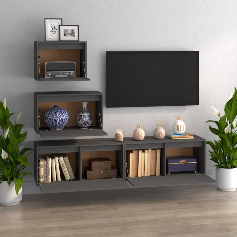 Produktbild för Tv-bänk 4 st grå massiv furu