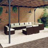 Miniatyr av produktbild för Loungegrupp för trädgården m. dynor 10 delar konstrotting brun