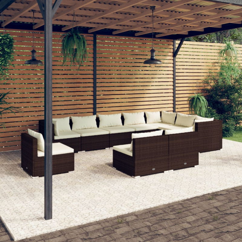 Produktbild för Loungegrupp för trädgården m. dynor 10 delar konstrotting brun