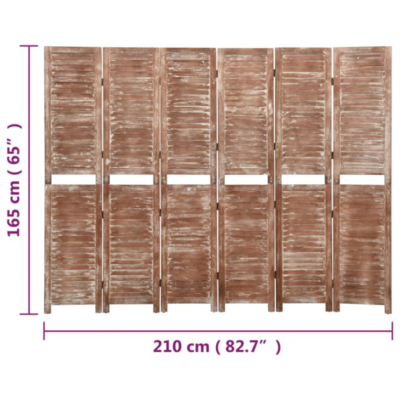 Produktbild för Rumsavdelare 6 paneler brun 210x165 cm massivt paulowniaträ