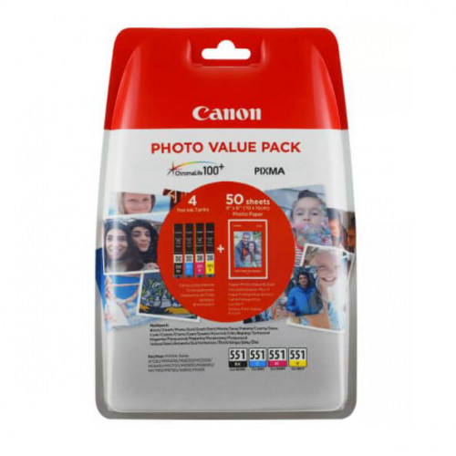 CANON Ink 6508B005 CLI-551 Multipack + Paper