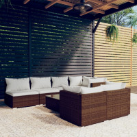 Produktbild för Loungegrupp för trädgården med dynor 8 delar brun konstrotting