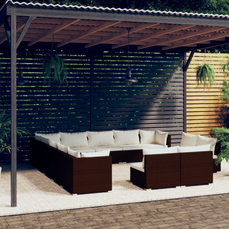 Produktbild för Loungegrupp för trädgården m. dynor 13 delar brun konstrotting