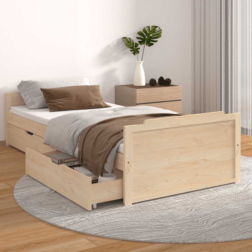 Produktbild för Sängram med lådor massiv furu 90x200 cm