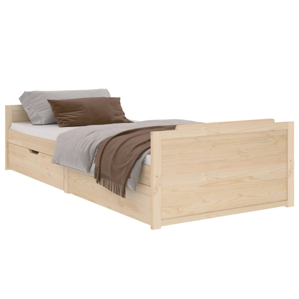 Produktbild för Sängram med lådor massiv furu 90x200 cm