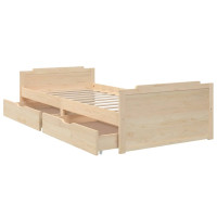 Produktbild för Sängram med lådor massiv furu 90x200 cm