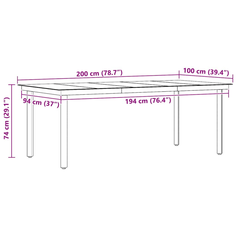 Produktbild för Trädgårdsbord svart 200x100x74 cm stål och glas
