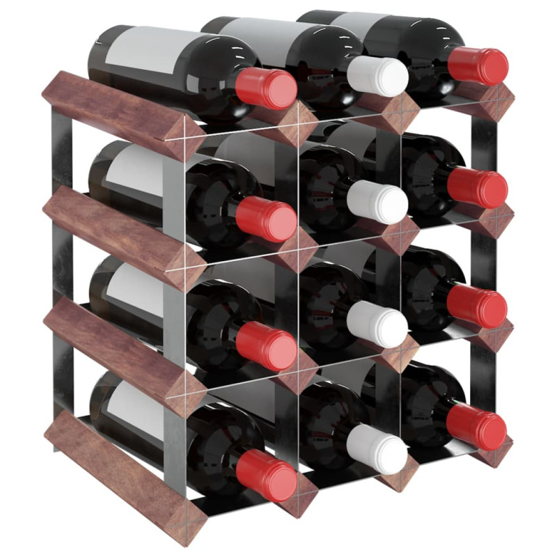 Produktbild för Vinställ för 12 flaskor brun massiv furu