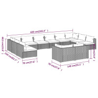 Produktbild för Loungegrupp för trädgården m. dynor 12 delar konstrotting grå