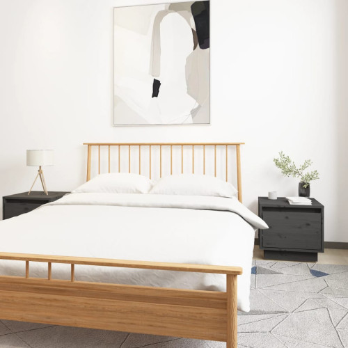 vidaXL Sängbord 2 st grå 35x34x32 cm massiv furu