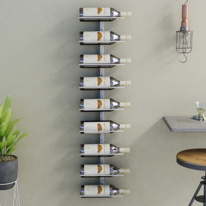 Produktbild för Väggmonterat vinställ för 9 flaskor vit järn