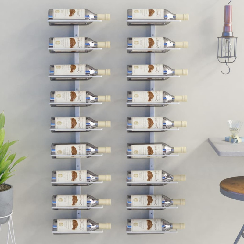 Produktbild för Väggmonterat vinställ för 9 flaskor 2 st vit järn