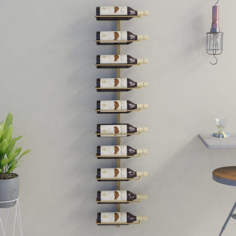 Produktbild för Väggmonterat vinställ för 10 flaskor guld metall