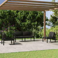 Produktbild för Loungegrupp för trädgården 4 delar med dynor aluminium antracit