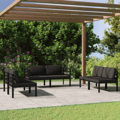 vidaXL Loungegrupp för trädgården 6 delar med dynor aluminium antracit