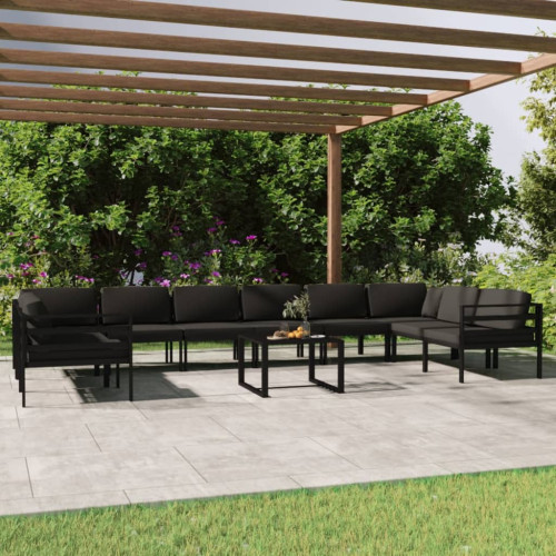 vidaXL Loungegrupp för trädgården 11delar med dynor aluminium antracit