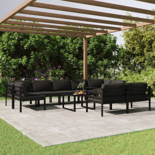 vidaXL Loungegrupp för trädgården 10delar med dynor aluminium antracit