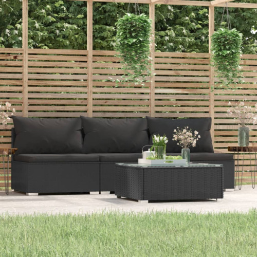 vidaXL Loungegrupp för trädgården med dynor 4 delar svart konstrotting