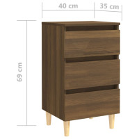 Miniatyr av produktbild för Sängbord med ben i massivt trä brun 40x35x69 cm