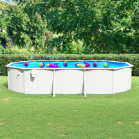 Miniatyr av produktbild för Pool med stålväggar oval 610x360x120 cm vit