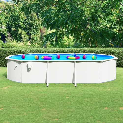 vidaXL Pool med stålväggar oval 610x360x120 cm vit