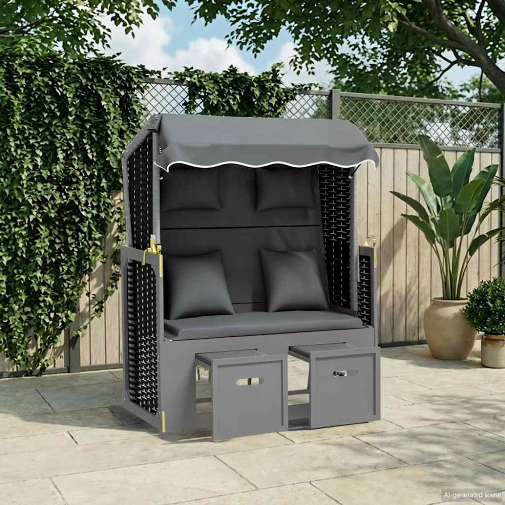 Produktbild för Strandkorg med dyna konstrotting och massivt trä antracit&svart