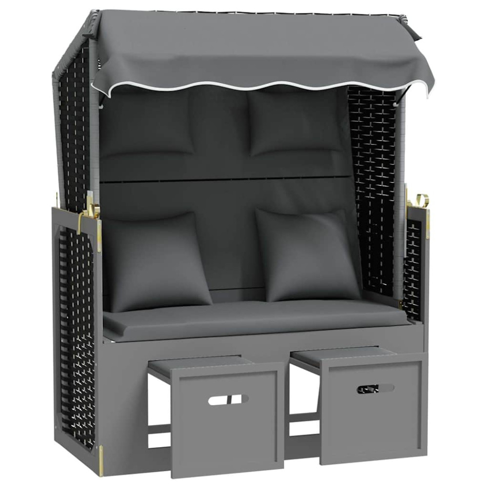 Produktbild för Strandkorg med dyna konstrotting och massivt trä antracit&svart