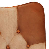 Produktbild för Öronlappsfåtölj brun och gräddvit äkta läder
