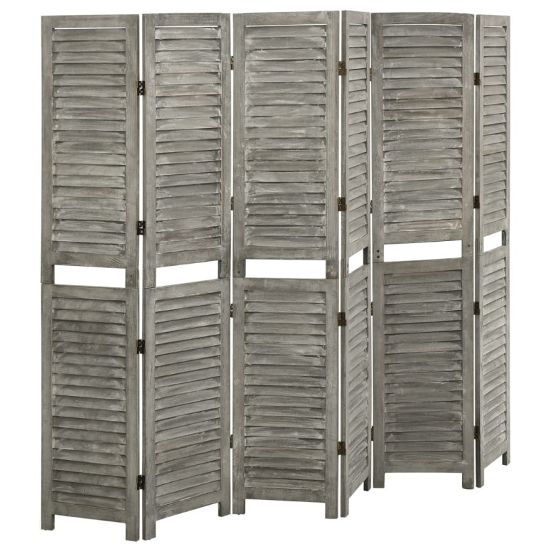 Produktbild för Rumsavdelare 6 paneler grå 214x166 cm massivt trä