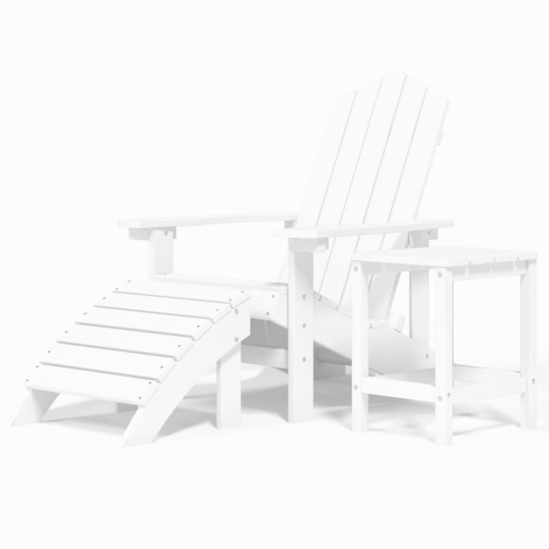 Produktbild för Däckstol för trädgården med pall och bord HDPE vit