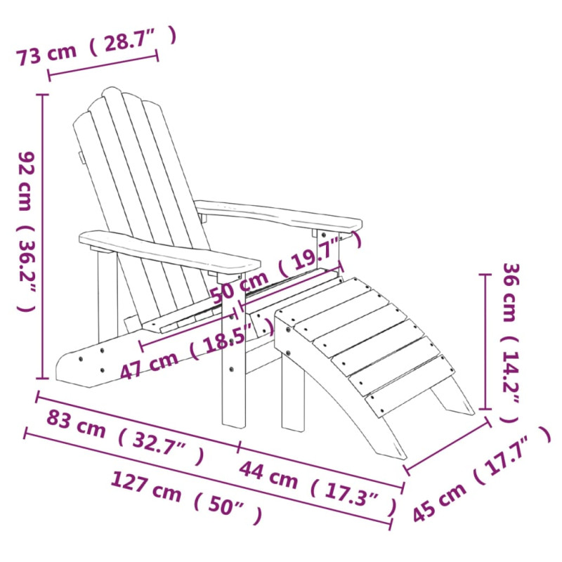 Produktbild för Däckstol för trädgården med pall och bord HDPE vit