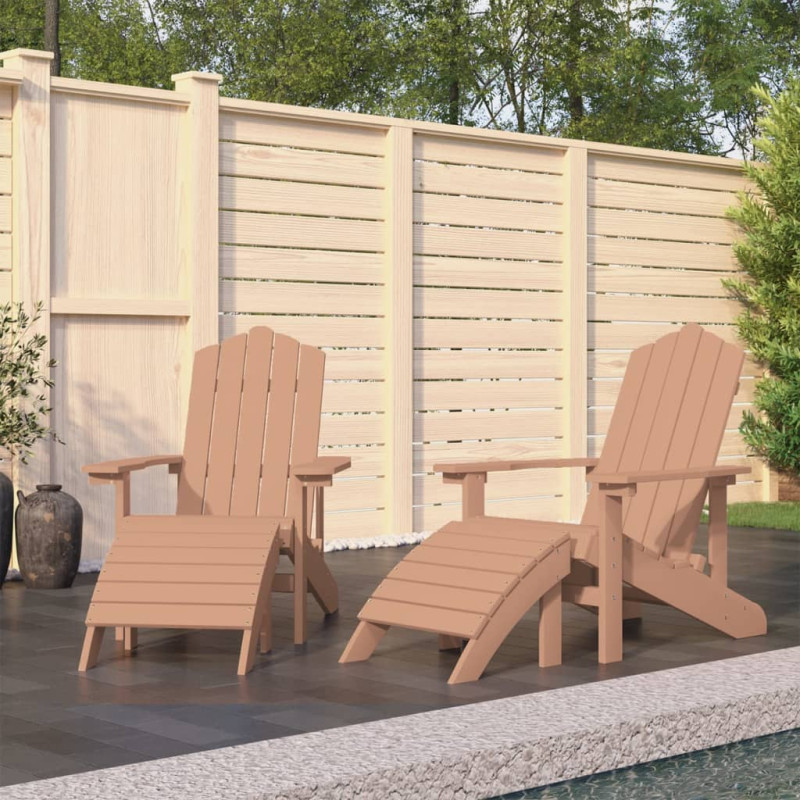 Produktbild för Däckstolar för trädgården 2 st med fotpall HDPE brun