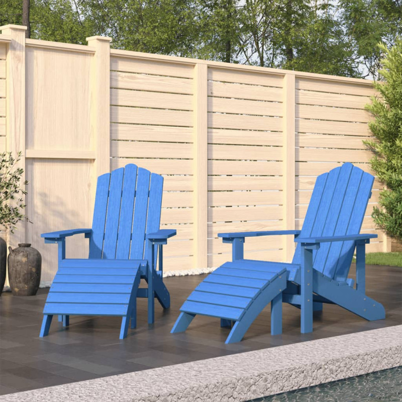 Produktbild för Däckstolar för trädgården 2 st med fotpall HDPE aquablå