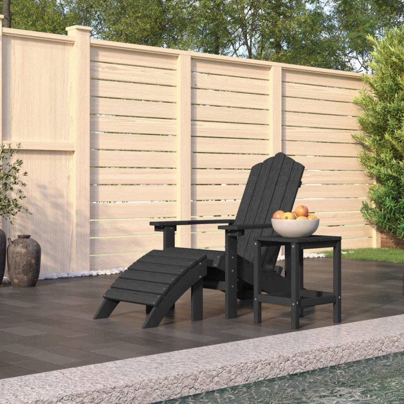 Produktbild för Däckstol för trädgården med pall och bord HDPE antracit