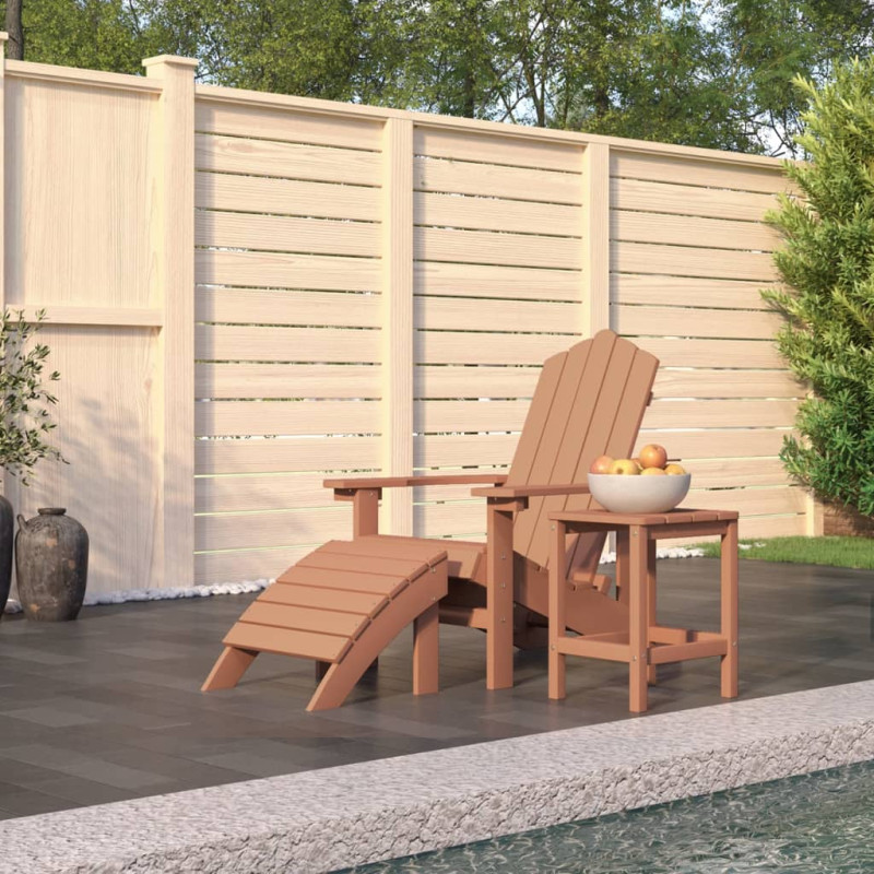 Produktbild för Däckstol för trädgården med pall och bord HDPE brun