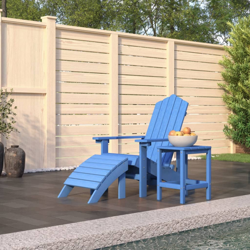 Produktbild för Däckstol för trädgården med pall och bord HDPE aquablå