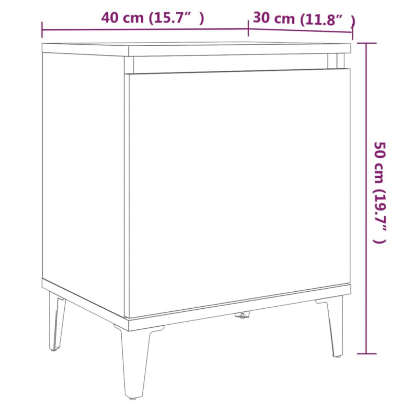 Produktbild för Sängbord med metallben 2 st brun ek 40x30x50 cm