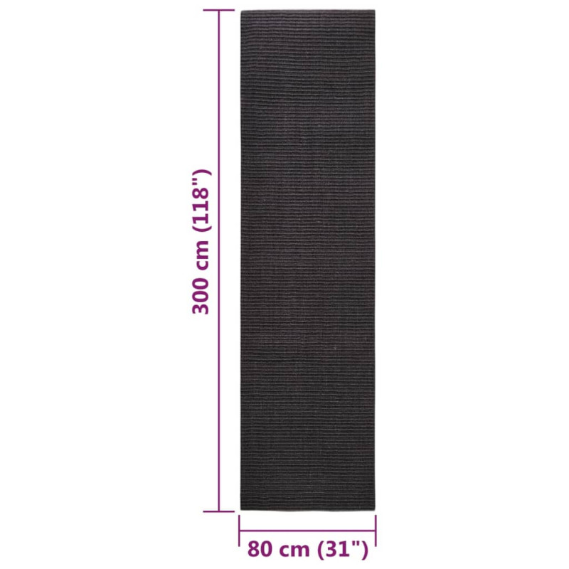 Produktbild för Matta naturlig sisal 80x300 cm svart