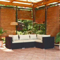 Produktbild för Loungegrupp för trädgården med dynor 4 delar konstrotting svart