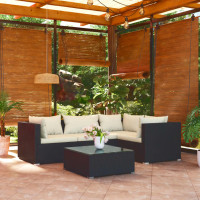 Produktbild för Loungegrupp för trädgården med dynor 5 delar konstrotting svart
