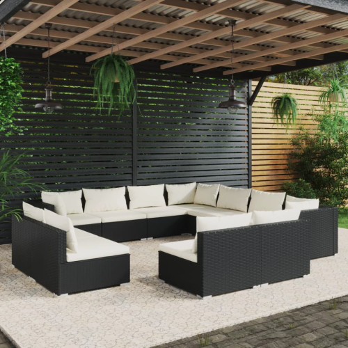 vidaXL Loungegrupp för trädgården m. dynor 11 delar svart konstrotting