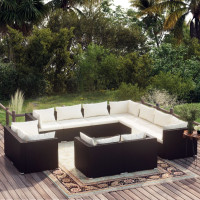 Produktbild för Loungegrupp för trädgården m. dynor 11 delar svart konstrotting